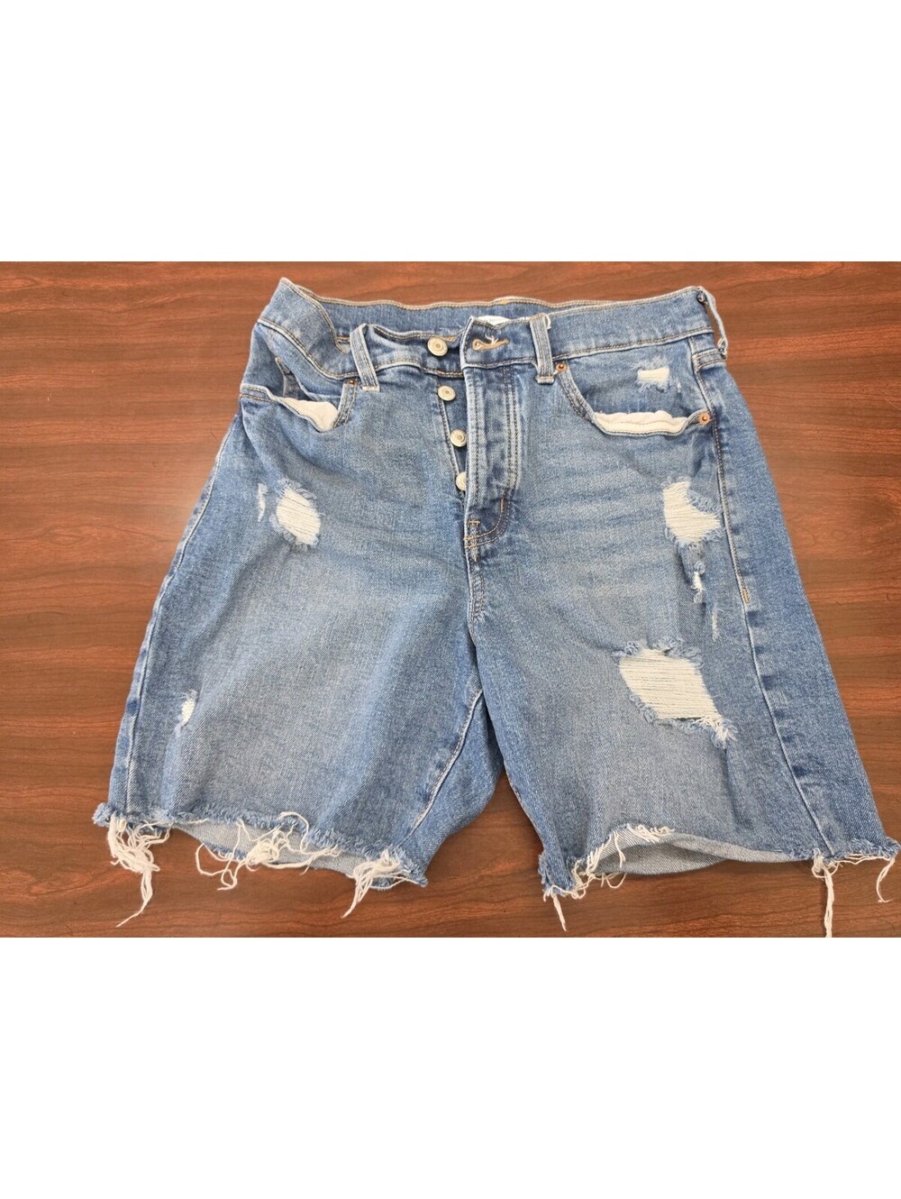 Old Navy High Rise Distressed Denim Shorts Womens Size 6 Button Fly Raw Hem Y2K